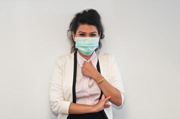 Business woman caught and wear mask cover