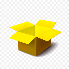 Isolated box cardboard yellow square open. Vector empty packaging
