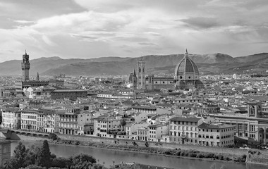 Fototapeta na wymiar Florence in Italy with the dome of the Duomo and Palazzo Vecchio