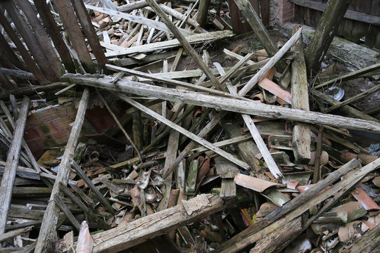 rubble and the ruins of the house  destroyed by powerful earthqu