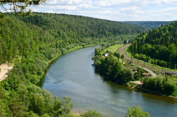 Fototapeta premium The view of the river Sylva from the forty-meter cliff near the