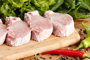 Raw steak with vegetables, spices and herbs