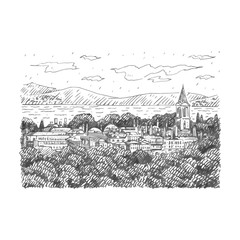View of Topkapi Palace, Istanbul, Turkey. Vector freehand pencil sketch.
