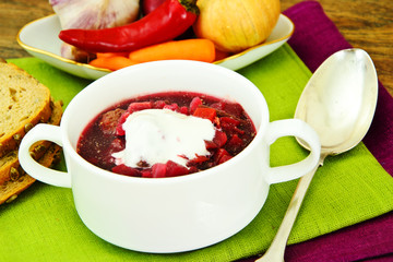 Healthy and Diet Food: Soup with Beetroot and Dumplings