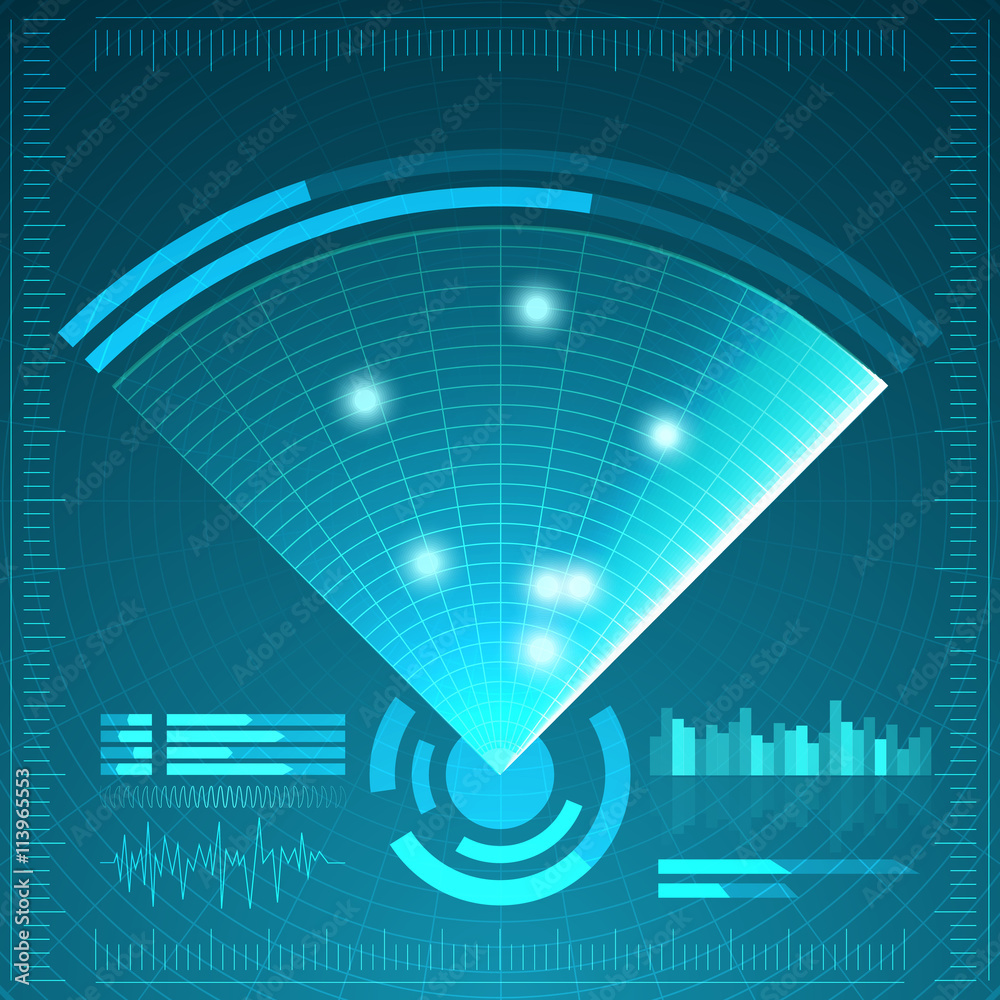 Poster blue radar screen. vector illustration for your design. technology background. futuristic user inter