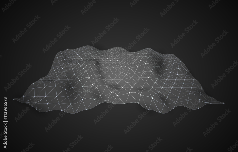 Poster abstract vector landscape background. cyberspace grid. 3d technology vector illustration. geometric 