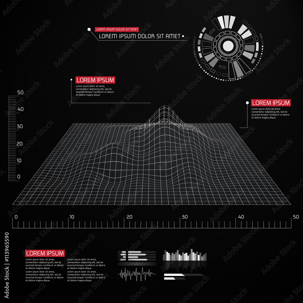 Aufkleber Abstract vector landscape background. Cyberspace grid. Geometric background with sci fi futuristic user interface.