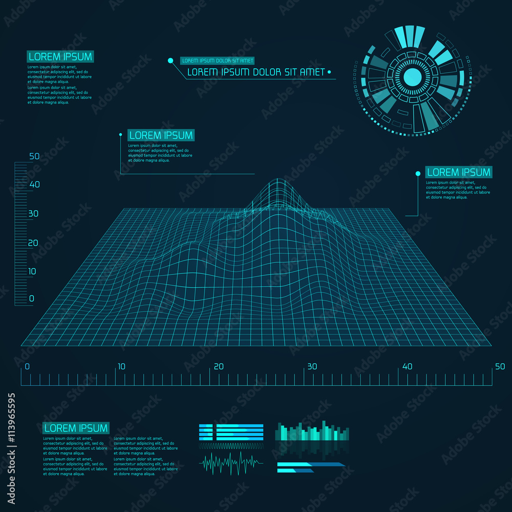 Aufkleber Abstract vector landscape background. Cyberspace grid. Geometric background with sci fi futuristic user interface.