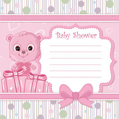 Teddy bear for baby girl . Baby shower invitation