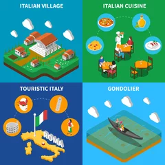 Fotobehang Italy Travel 4 Isometric Icons Square © Macrovector