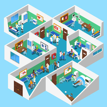  Hospital Facilities Interior Isometric View Poster 