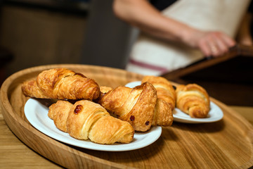 Croissants on white plate