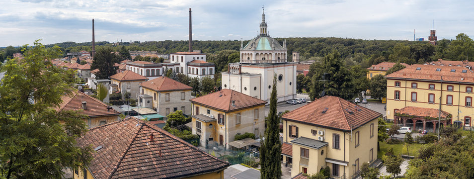 Worker village of Crespi d’Adda: panorama. Color image