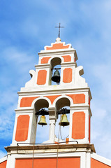 The orthodox church tower with bells in Gaios, the main port on Paxos, the smallest of the seven principal Ionian Islands