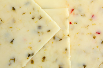 Close view of pepper jack cheese.