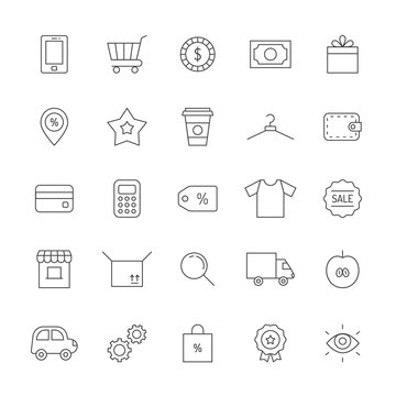 Shopping icon set. Clean and simple outline design.