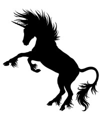 Black profile unicorn on white background