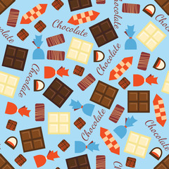 Seamless pattern with black, milk and white chocolate bars