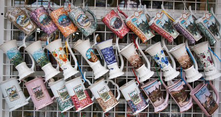 Shop counter with cups in karlovy vary