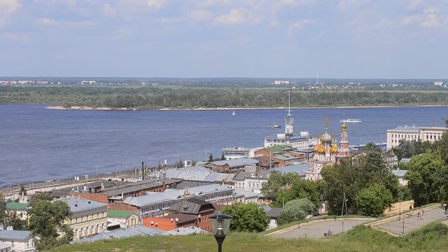 Nizhny Novgorod,Russia. Views of the river Volga, the river station and the Stroganov Church