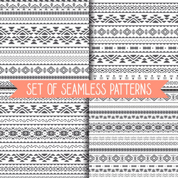 Set of geometric seamless patterns . Vector.