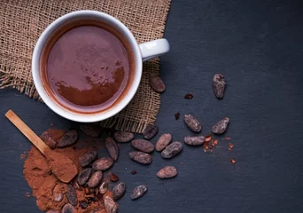 Tuinposter Warme chocolademelk in een kopje, donkere foto © Diana Vyshniakova