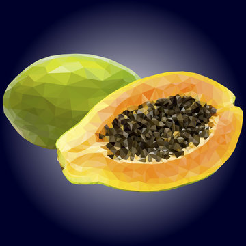 low poly papaya vector illustration