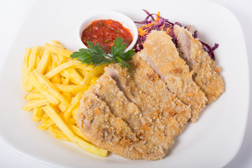 Fried meat with french fries