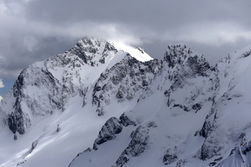 Snow-covered mountain tops. Russia, Caucasus.