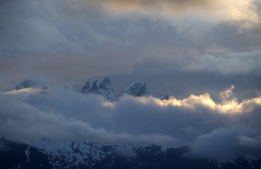 Fototapeta na wymiar Snow-covered mountain tops. Russia, Caucasus.