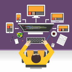 Web designer concept illustration.  Flat design illustration concepts for web designer, web development, web developer, responsive web design, programming,  programmer.
