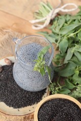 Basil seeds for fiber beverage and raw seed