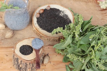 Basil seeds for fiber beverage and raw seed