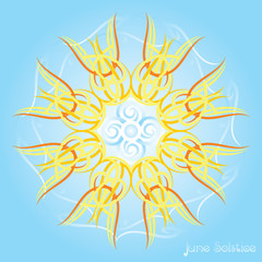 A geometric design for summer solstice day in June on a blue background