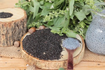 Basil seeds for fiber beverage and raw seed