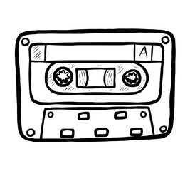 tape cassette / cartoon vector and illustration, black and white, hand drawn, sketch style, isolated on white background.