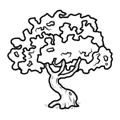 tree / cartoon vector and illustration, black and white, hand drawn, sketch style, isolated on white background.