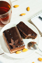 Cake with nuts for breakfast. Tasty and healthy.