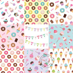 Birthday seamless pattern set with sweets.