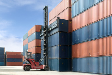 Fototapeta premium Import, Export, Logistics concept - Crane lift up container box