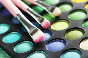 Makeup brush set with palette, close up