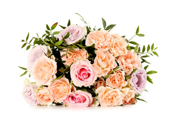 Bouquet of beautiful roses isolated on a white