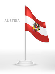 The National flag of Austria waving on a white stand pole. Vector patriotic emblem. country national symbol on a white background
