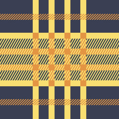Seamless twill tartan pattern. Plaid yellow orange blue palette repeated tartan pattern. Twill texture Vector illustration.