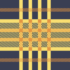 Seamless twill tartan pattern. Plaid yellow orange blue palette repeated tartan pattern. Twill texture Vector illustration.
