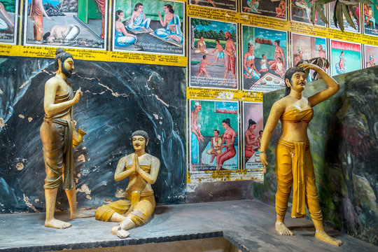 MATARA, SRI LANKA - Weherahena buddhist temple is said be the largest and the first tunnel temple in the world.The 600 feet tunnel was fist build by excavating the mound of earth.