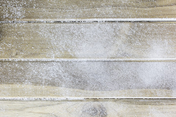 fake sonw on wood floor