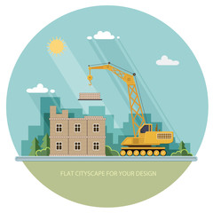 Naklejka premium Construction site, building a house. Front apartment house. Flat