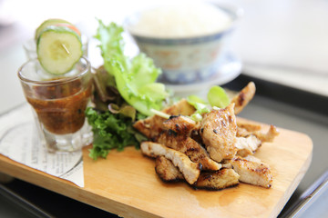 Thai food , Grilled pork with spicy sauce