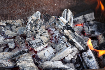 The coals in the grill